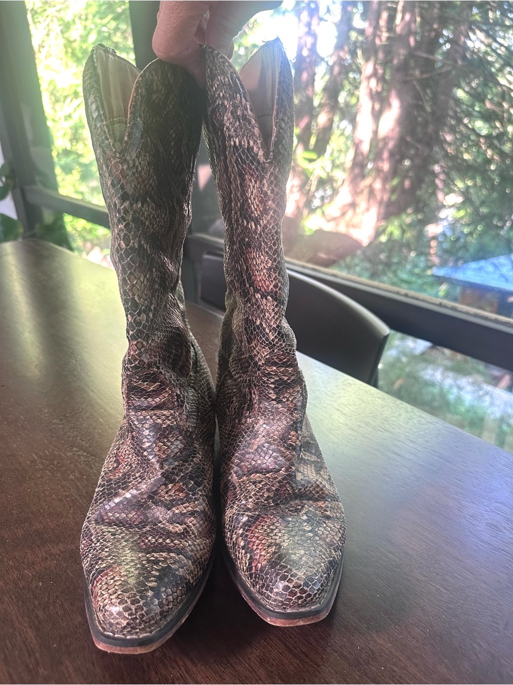 Roper Women’s Snake Print Western Cowboy Mid Calf Boots BrownTan 9 - Picture 4 of 7